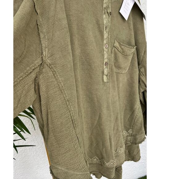 NWT Anthropology by Caite Nikola Tunic Olive Color Size XL Raw Hems - Picture 8 of 14